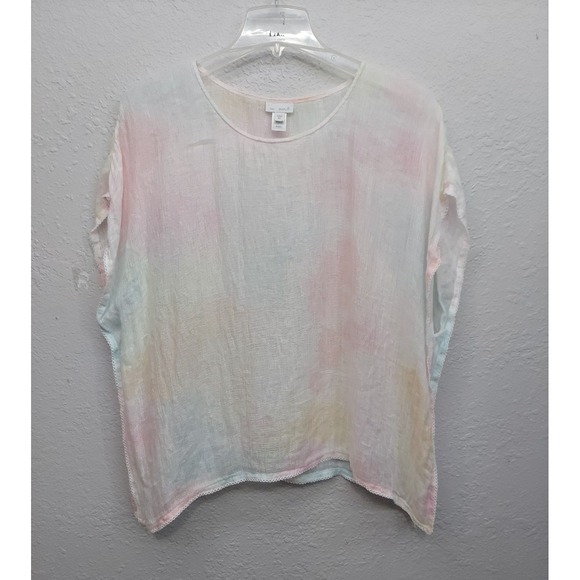 j jill Tops - Pure Jill Linen Top Womens M/L Pastel Tie Dye Short Sleeve Light Airy Beach